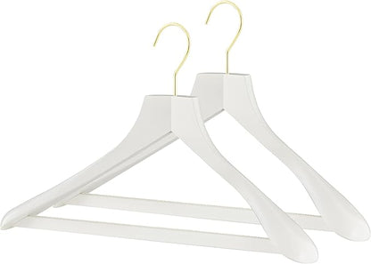 MAWA by Reston Lloyd, European Wooden Hanger, Beech Wood Body Form Hanger with Wide Supportive Shoulders, Rotating Hook, White Finish, for Shirts, Blazers, Pants, Dress Clothes, (27232), Set of 2