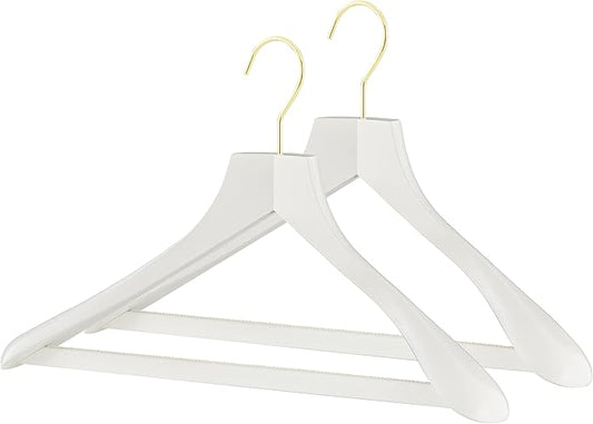 MAWA by Reston Lloyd, European Wooden Hanger, Beech Wood Body Form Hanger with Wide Supportive Shoulders, Rotating Hook, White Finish, for Shirts, Blazers, Pants, Dress Clothes, (27232), Set of 2