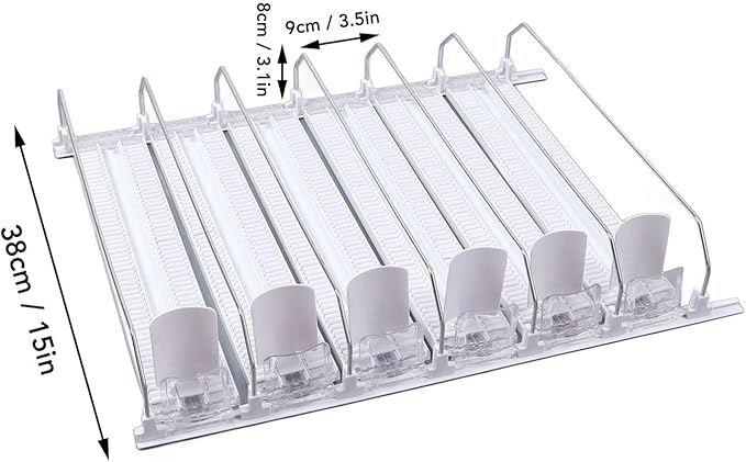 Cryfokt Self Pushing Drink Holder,Width Large Capacity 15in Fridge Drink Dispenser with Automatic Forward Sliding, Spring Loaded Soda Can Drink Organizer for Beer Wine (White), Cryfoktiofdhu5cg9-12