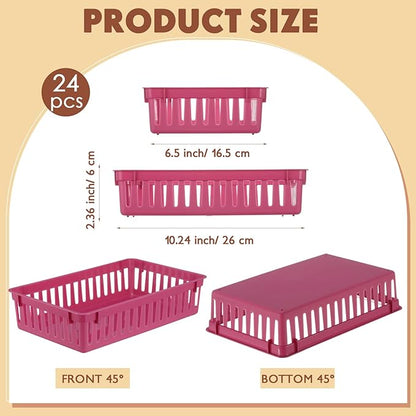 Wenqik 24 Pcs Plastic Storage Baskets for Classroom Organizing Small Pantry Storage Bins Rectangular Tray for School Household Toys Classroom Bedrooms, Kitchens Countertops(Deep Purple)