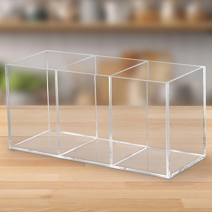 Hxezoc Clear Acrylic Cutlery Storage Organizer, Plastic Transparent Silverware Caddy 3 Section Tableware Holder for Kitchen Indoor Outdoor Decoration Supplies
