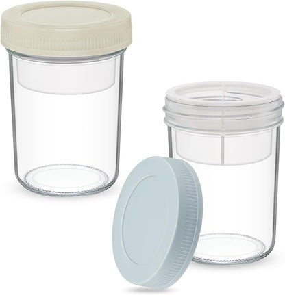 Xyptorix 16 oz Overnight Oats Containers with Airtight Lids - 2-Pack Leak-Proof Wide Mouth Mason Jars & Divided Cups for Dried and Wet Foods, Glass Jars for Chia Pudding, Salad, Snacks, and Yogurt