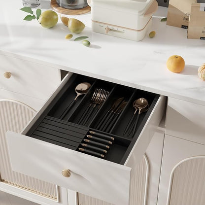 Utensil Organizer Silverware Tray for Drawer - Bamboo Knife Drawer Organizer Expandable Cutlery Organizer in Drawer Knife Block W12.8-20.2" x L16 x H2 (Black)