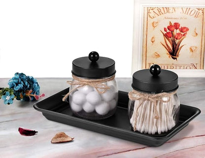 Vintage Farmhouse Decor Metal Vanity Tray, Countertop Guest Hand Towel Storage Organizer Tray Dispenser, Sturdy Holder for Perfume, Cosmetics, Jewelry, Makeup Bathroom Organizer (1 Pack, Black)