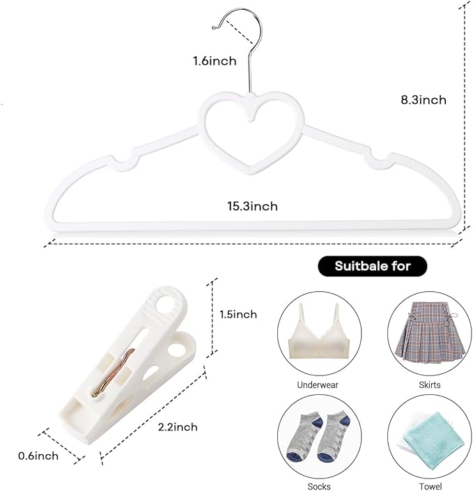 Plastic Hangers 30 Pack, Cute Heart Hangers Ultra Thin Space Saving,White Hangers with 360 Degree Swivel Hook, Strong Adult Coat Hangers for Dress, Shirt, Coats