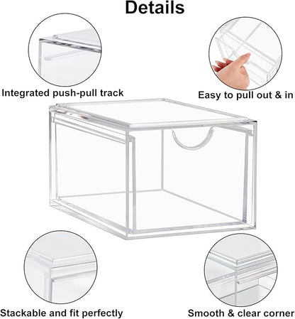Boxalls 2 Pack Acrylic Stackable Storage Drawers Makeup Organizer, 20% Thicker Clear Bathroom Organizers for Cosmetics, Skin Care, Hair Accessories, Beauty, Vanity, Countertop and Dresser