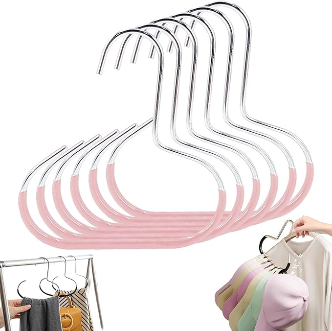 Durable Steel Hangers: Maximize Closet Space with Versatile Storage, Multifunctional Stainless Steel Hat Hangers, Heavy Duty Space Saving Closet Organizer for Hats, Scarves, Belts (Pink,6PCS)