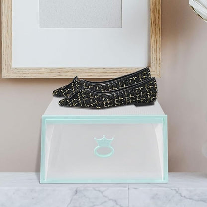 Drawer-style Shoes Box 33x23x14cm Thick Plastic Shoe Organizer with Colored Frame Stackable Portable Storage Container for Men and Women Easy Assembly for Closet and Entryway
