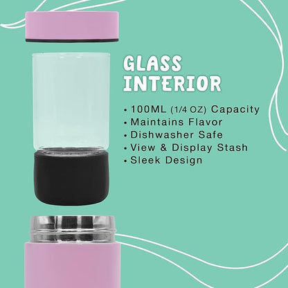 nugbuddy Mini Airtight Storage Container - Vacuum Sealed Insulated w Nested Glass Jar - UV Protection, Temperature Controlled Stainless - Whiteboard Finish w Marker Included - 100 ml (1/4 Oz)