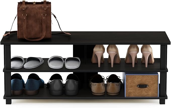 Furinno Turn-N-Tube Shoe Rack, 3-Tier Shoe Organizer, Compact Shoe Storage with Open Shelves, 15.5 x 41.1 x 15.8, Easy Assembly, for Closet Entryway, Office, Garage, Espresso/Black