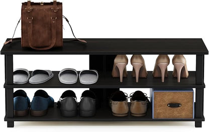 Furinno Turn-N-Tube Shoe Rack, 3-Tier Shoe Organizer, Compact Shoe Storage with Open Shelves, 15.5 x 41.1 x 15.8, Easy Assembly, for Closet Entryway, Office, Garage, Espresso/Black