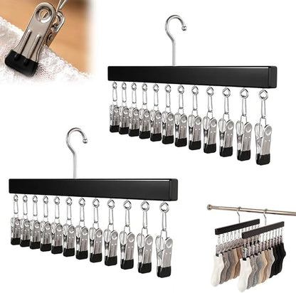 Kruggo Closet Organizer with 10 Clips, 2026 Upgraded 360° Swivel Multi-Hook Wardrobe Organizer, Space Saving Hanging Legging Hangers for Closet (2, Black-12 clicks)