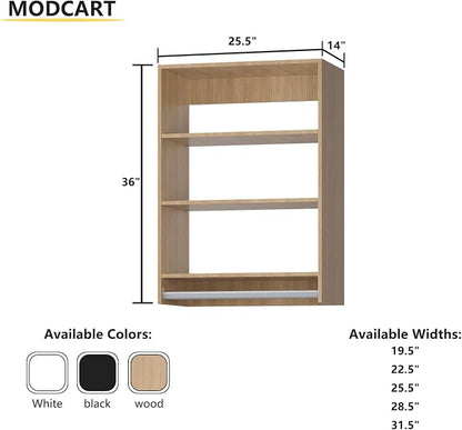 Medium Double Hanging Closet Unit, Modular System Organizer With Storage for Walk In Closets, Clothing Rack for Hanging Clothes, Bedroom, Wood, 25.5"W