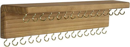 SANY DAYO HOME Jewelry Organizer with 30 Hooks and Cosmetics Shelf, 15 x 3 x 4 inches Wall Mounted Rustic Pine Wood Holder for Necklaces and Bracelets, Suitable for Kids and Adults (Brown)