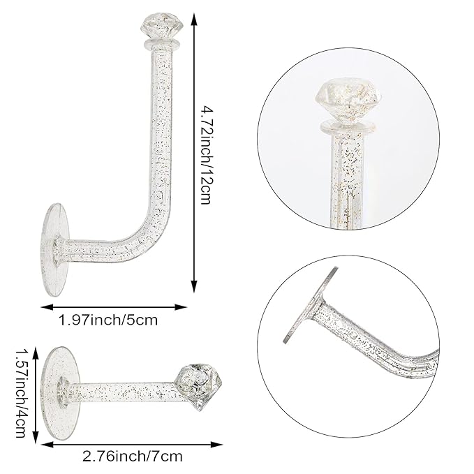 4 PACK Adhesive Scrunchie Holder DIY Hair Accessories Organizer Wall Hooks Waterproof Scrunchy Storage Clear Glitter Stick Scrunchies Holder Headband Hairband Hair Ties Holder