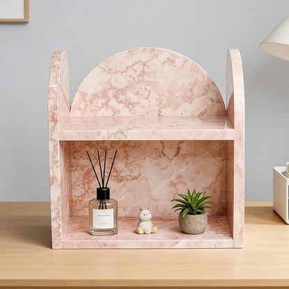 DUANYAN Marble Bathroom Counter Organizers and Storage, 2-Tier Luxurious Makeup Organizer for Perfume Cosmetic Skincare Jewelry, Natural Marble Counter Shelf, No Assembly Required