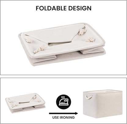 Bidtakay Large Fabric Storage Bins Beige Linen Closet Organizers Set of 2 Baskets for Shelves Clothes Bedroom 16x11.8x11.8 Inch Foldable Organization Baskets for Towels Blankets Storage Dog Toys