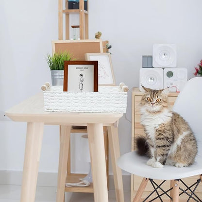 Small Storage Basket Wicker Baskets for Organizing with Handle Decorative Storage Bins for Countertop Toilet Paper Basket for Toilet Tank Top Small Baskets Set,White