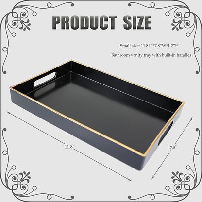Spsyrine Black Bathroom Vanity Tray with Handles for Dresser Tops, Countertop, Perfume Decorative Tray, 11.8” * 7.87” *1.37”