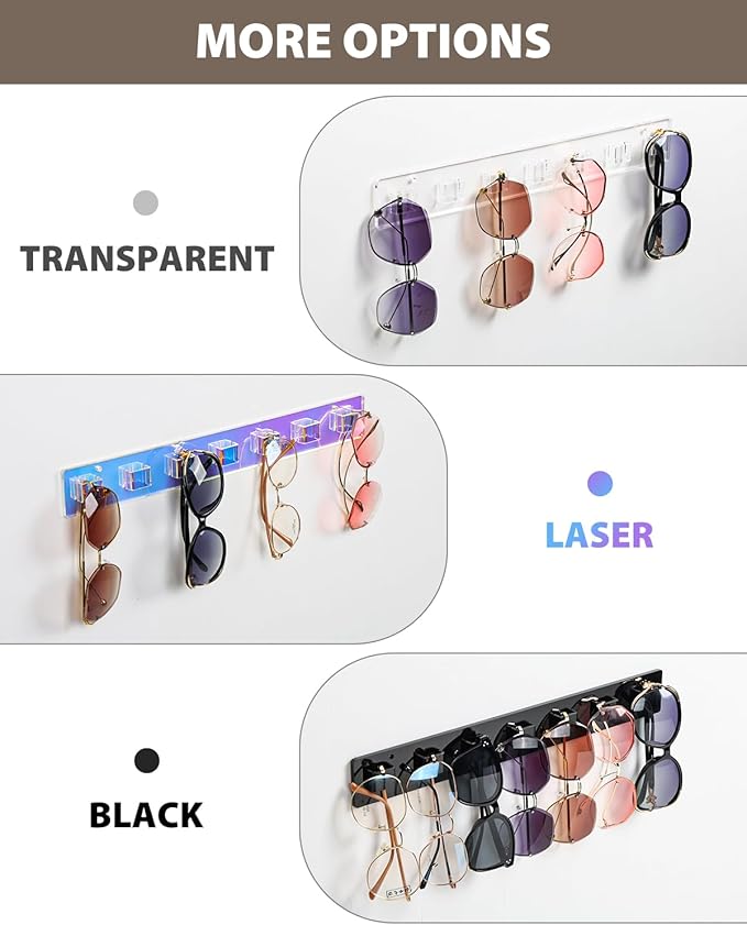 Sunglasses Holder Organizer, 2 Pack Acrylic Sunglasses Organizer Wall Mounted Eyeglasses Display Holder Eyewear Glasses Hanging Rack for Entryway Living Room Bedroom (Black)