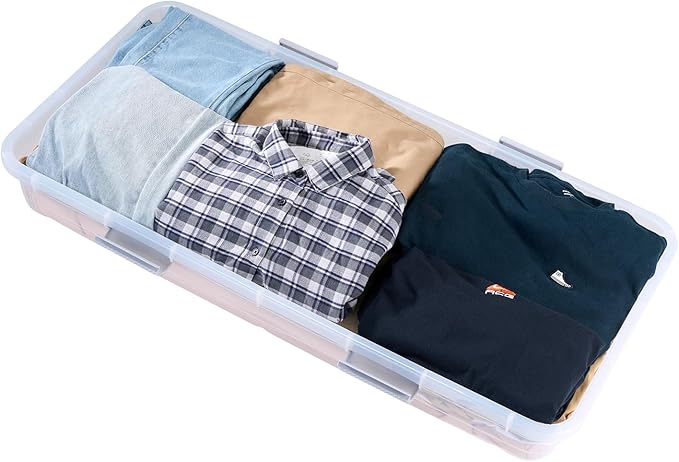VEVOR Under Bed Storage with Wheels, 39.8 x 20.1 x 5.9 inch Underbed Containers, Underbed Shoes Organizer with Lid & Gray Latch, Rolling Under the Bed Storage Bins for Clothes Shoes Blankets, 2 Pack