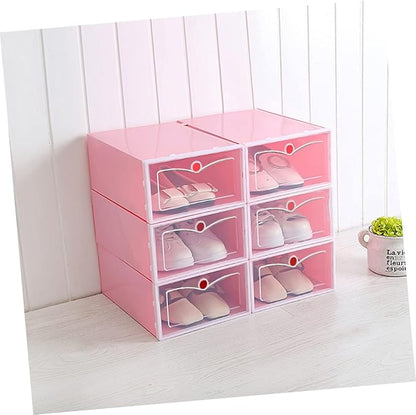 Luxshiny 6PCS Stackable Transparent Shoe Storage Boxes with Thickened Plastic Small Pink Containers for Closet Organizers and Sneaker Storage