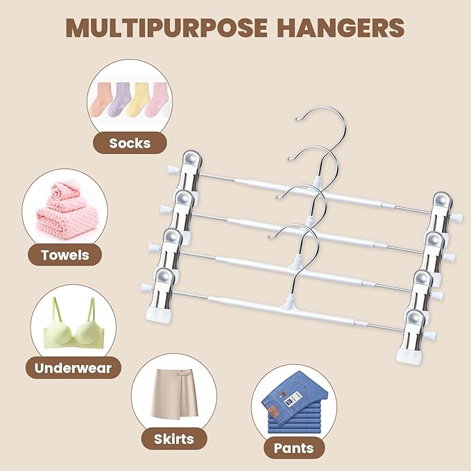 HUADYMEET 50 Pack 14Inch Pants Hangers with Clips,Metal Trouser Hanger for Jeans.Space Saving Skirt Hangers Heavy Duty Non-Slip Adjustable Clothes Shorts Hanger for Women,Men,White