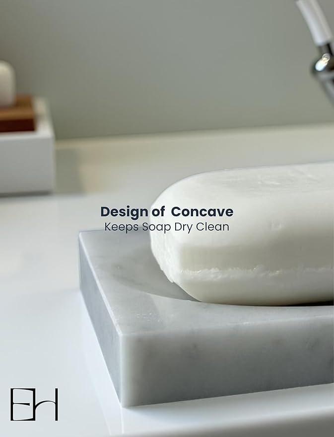 Marble Soap Dish for Shower - Stone Soap Tray Holder, Natural Soap Bar Holder Countertop Caddy, Marble Bathroom Accessories (Calacatta White Matte)