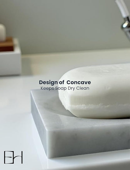 Marble Soap Dish for Shower - Stone Soap Tray Holder, Natural Soap Bar Holder Countertop Caddy, Marble Bathroom Accessories (Calacatta White Matte)