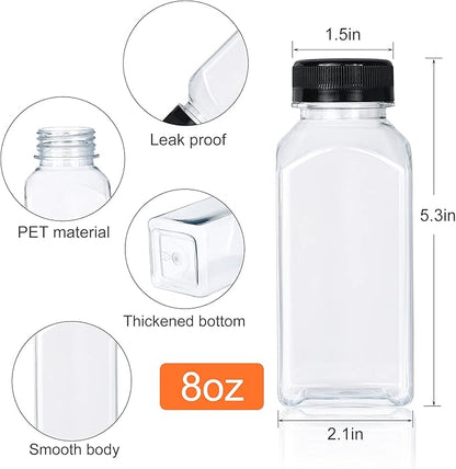 DANALLAN 30 Pack 8oz Empty Plastic Bottles with Leak-Proof Caps Food Grade Recyclable Bulk Beverage Containers Clear PET Bottles for Homemade Juice, Smoothie, Milk and Drinks