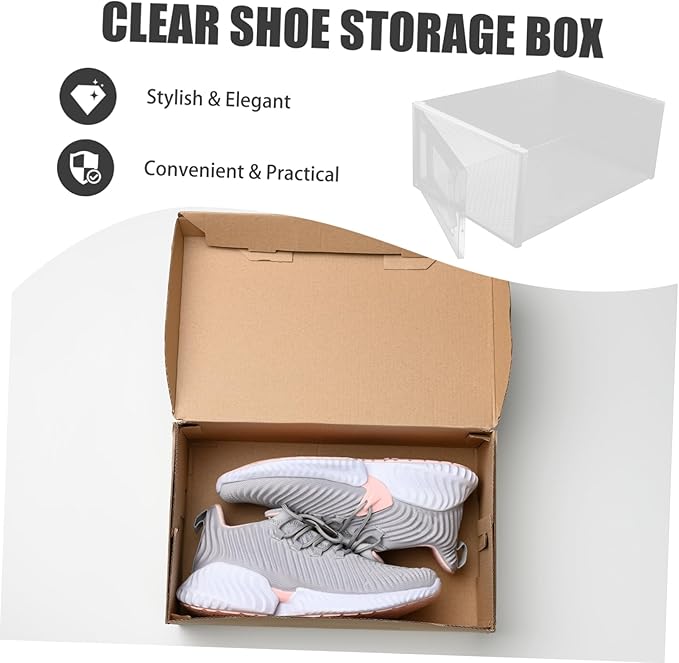 6pcs Transparent Stackable Shoe Organizer Boxes Drawer Style Storage Case for Easy Access and Visibility for Sneakers and Heels Clear Design
