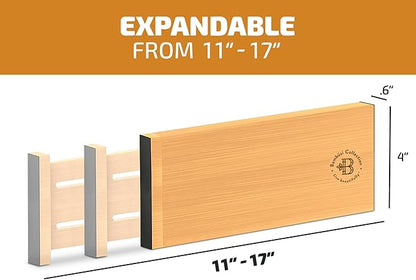 6-Pack Drawer Dividers - 4 Inches High, Adjustable 11 to 17 Inches Bamboo Drawer Organizers, Large Deep Expandable Separators for Clothes, Dresser, Bedroom, Bathroom, Baby, Office, Kitchen Utensils
