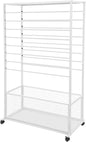 Commercial Ribbon Holder Organizer w/ 16 Rods & Locking Wheels - 59" Mobile Craft Storage for Florists, 4-Tier w/Mesh Basket (White, 39.37 * 12.6 * 59.06in)