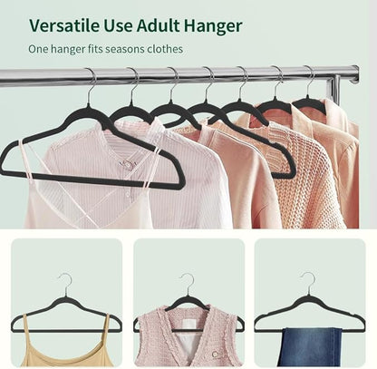 Stormix 36 Pack Velvet Hangers, 17.3 x 8.9 Inches Clothes Hangers, Non Slip Dresses Hangers with Shoulder Notches for Adult Black