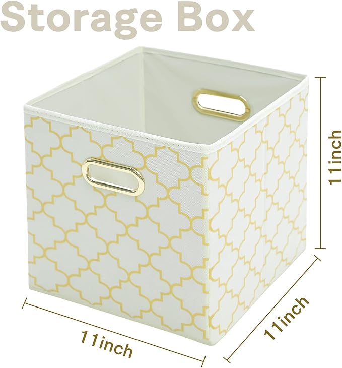 Fabric Cloth Storage Bins,Fabric Cube Organizer with Dual Handles Foldable Cube Storage Baskets for Home Bedroom Storage,Set of 3,(Creamy-White Gold)