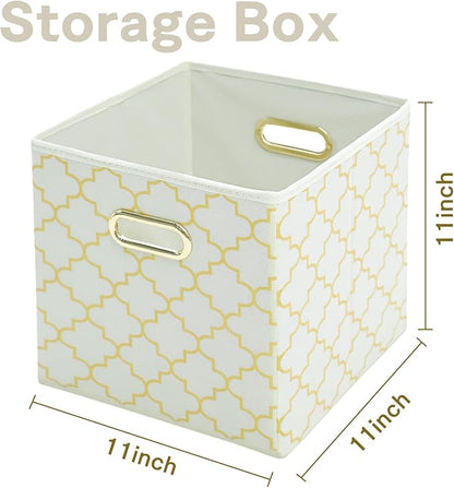 Fabric Cloth Storage Bins,Fabric Cube Organizer with Dual Handles Foldable Cube Storage Baskets for Home Bedroom Storage,Set of 3,(Creamy-White Gold)