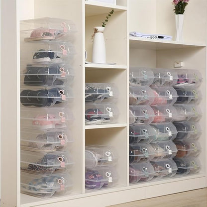 PRETYZOOM Large Transparent Flip Shoe Box Storage Container Stackable Thickened Plastic Organizer for Men and Women Sneakers and Boots 14.57 X 8.66 X 5.11 Inches