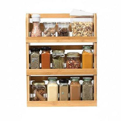 Lipper International 8840 Bamboo 3-Tier Spice Rack, 2.75-inch Depth Accommodates many Types of Spice Jars