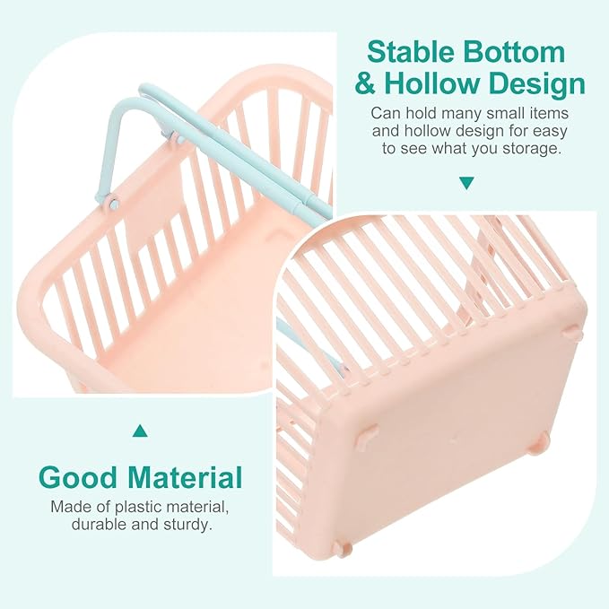 PATIKIL 6PCS Mini Shopping Basket, Small Plastic Basket Mini Storage Basket Grocery Tiny with Handles Organizer Filtered Water for Organizing Toys Eggs Fruits Snacks,Pink Yellow