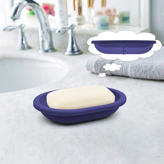 Soap Dish with Water Drainage Design for Drying and Saving Soap, Bathroom Kitchen Sponges Holder (Purple - Oval) 2 Pack