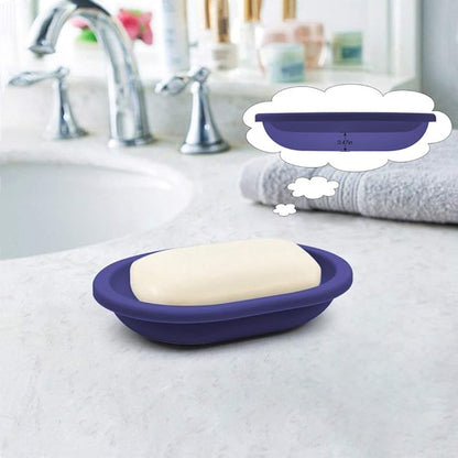 Soap Dish with Water Drainage Design for Drying and Saving Soap, Bathroom Kitchen Sponges Holder (Purple - Oval) 2 Pack