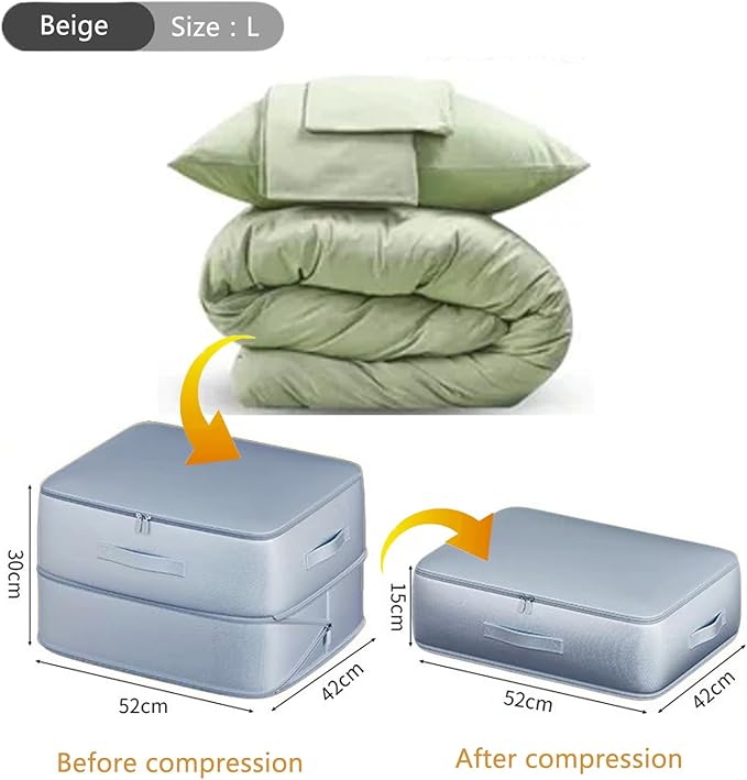Mecolor Space Saver Compression Storage Bags, Clothes Storage, Bedding Storage, Duvet Storage, Bedding Organiser with Zipper, Pillow, Carrier Bag Storage (haze blue, L)