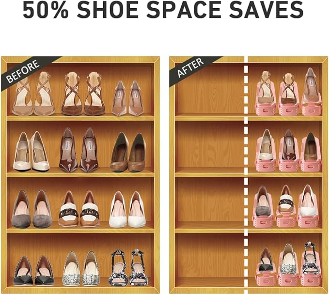 Shoe Slots Organizer 36 Pack - Shoe Organizer Space Saver 50%,Adjustable Thickening Shoe Stackers for a pair of Shoes,Shoe Storage Shoe Rack Holder for closet organization,organizador de zapatos,Pink