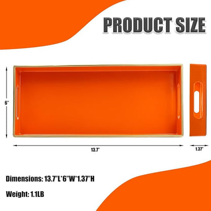 Orange Bathroom Vanity Tray for Countertop, Small Plastic Toilet Tank Versatile Storage & Organization Tray for Makeup, Perfume, Desk, Kitchen, Candles, 13.7"x6"x1.4", 35O