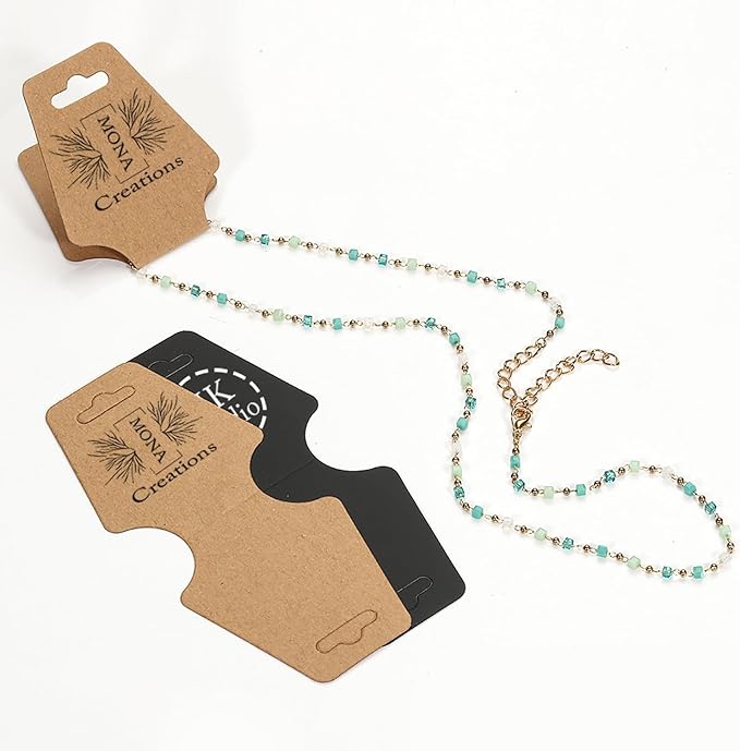 Personalized Jewelry Display Card,Custom Fold Over Necklace Jewelry Tags,Jewelry Organizer card,Kraft Paper Packaging Tags,Product Hanging Cards for Bracelets,Headbands (12 x 3cm/4.7 x 1.2inch)