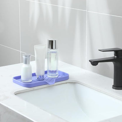 MicoYang Silicone Bathroom Soap Dishes with Drain Spout-Bathroom and Kitchen Sink Organizer,Sponge Holder,Dish Soap Tray,Perfect for Dispenser,Scrubber,Bottle on Sink or Counter-Light Purple 9.6"×5.3"