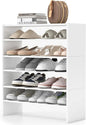 6-Tier Stackable Shoe Rack, Multi-Functional 3 Pcs Shoe Storage Shelves for Closet, 31 Inch Wide Shoe Organizer with Anti-Tipping Device, Ideal for Entryway Bedroom Living Room, White
