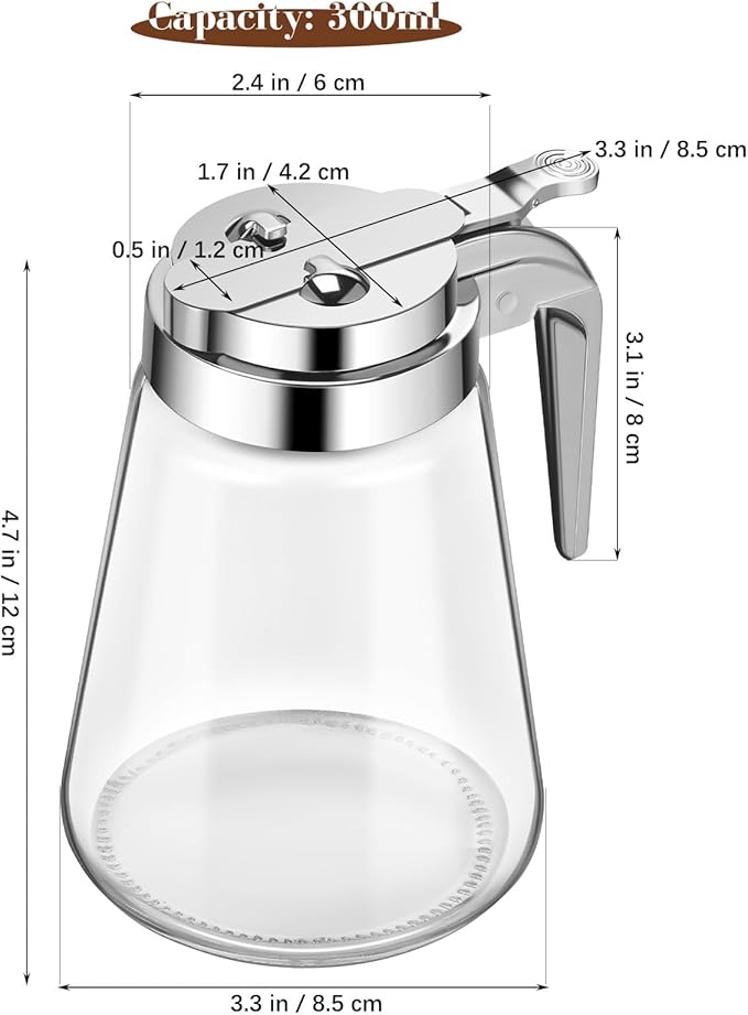 Ipetboom 2pcs 300ml Glass Syrup and Honey Dispensers Leak-proof Sealed Glass Oil Bottles for Kitchen Coffee Bar, Simple Syrup and Creamer Containers for Home Use