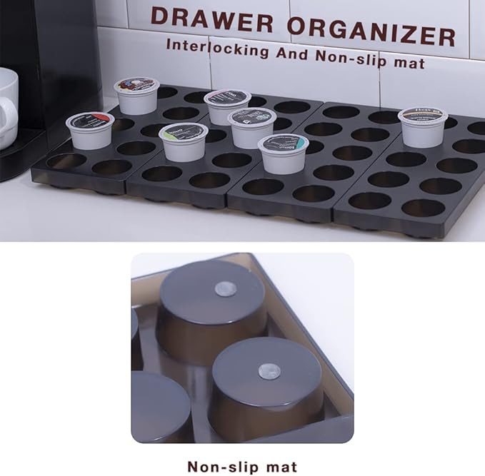 Coffee Pod Storage Organizer for Kitchen Drawer,Holders 40 K CUP, Premium Plastic Tray With Non-slip mat