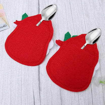 Amosfun 6pcs Christmas Silverware Holder Pockets Santa Claus with holly berry leaf Forks Bags Cutlery Holders Pockets Christmas Table Decorations